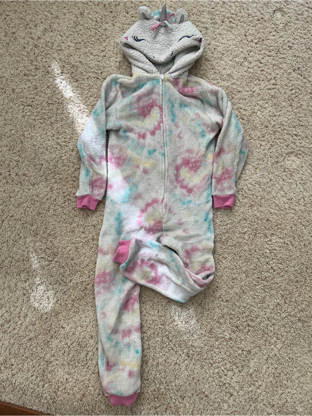 Kids Unicorn Hooded One-Piece Pajama - Pastel Tie-Dye